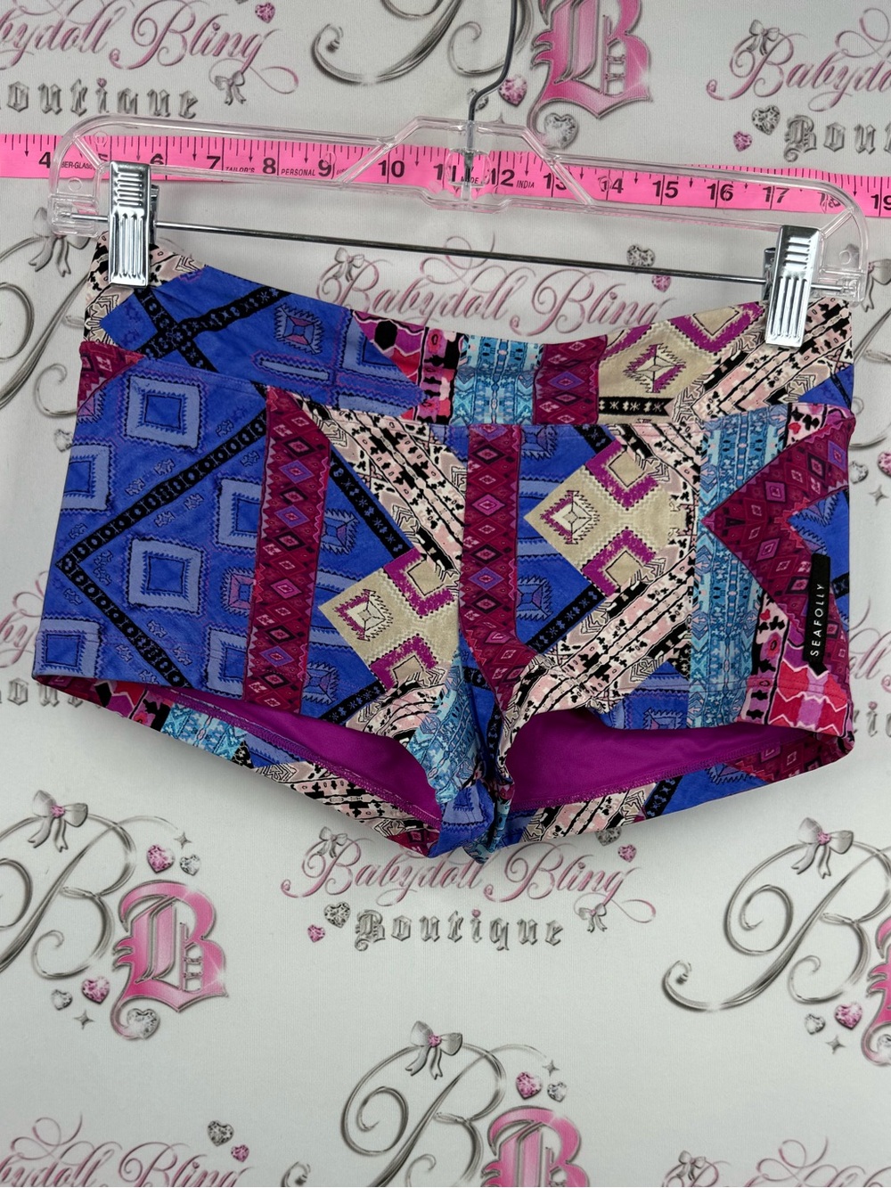 Seafolly shorts Aztec booty Multi-Color Geometric mini Shorts - Blue & Pink
